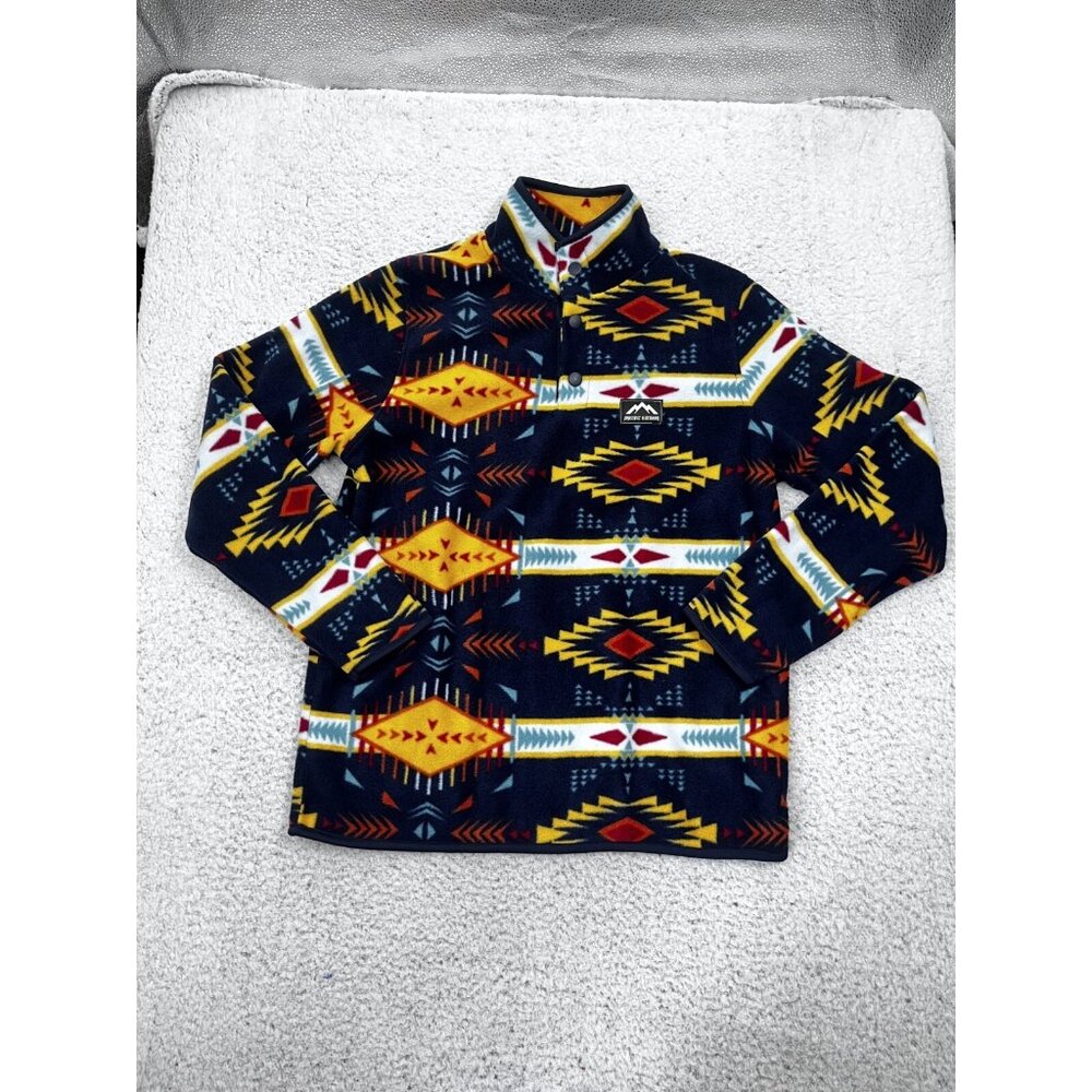 Men's Massive Outdoors Navy Fleece Aztec Quarter Snap Long Sleeve Top Size S